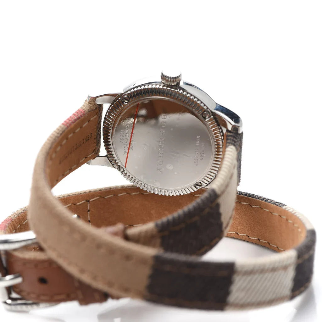 Burbery The City White Dial Burberry Check Canvas Ladies Watch BU7849