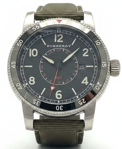 Burberry utilitarian black dial olive nylon strap 42mm Men's Watch - BU7868