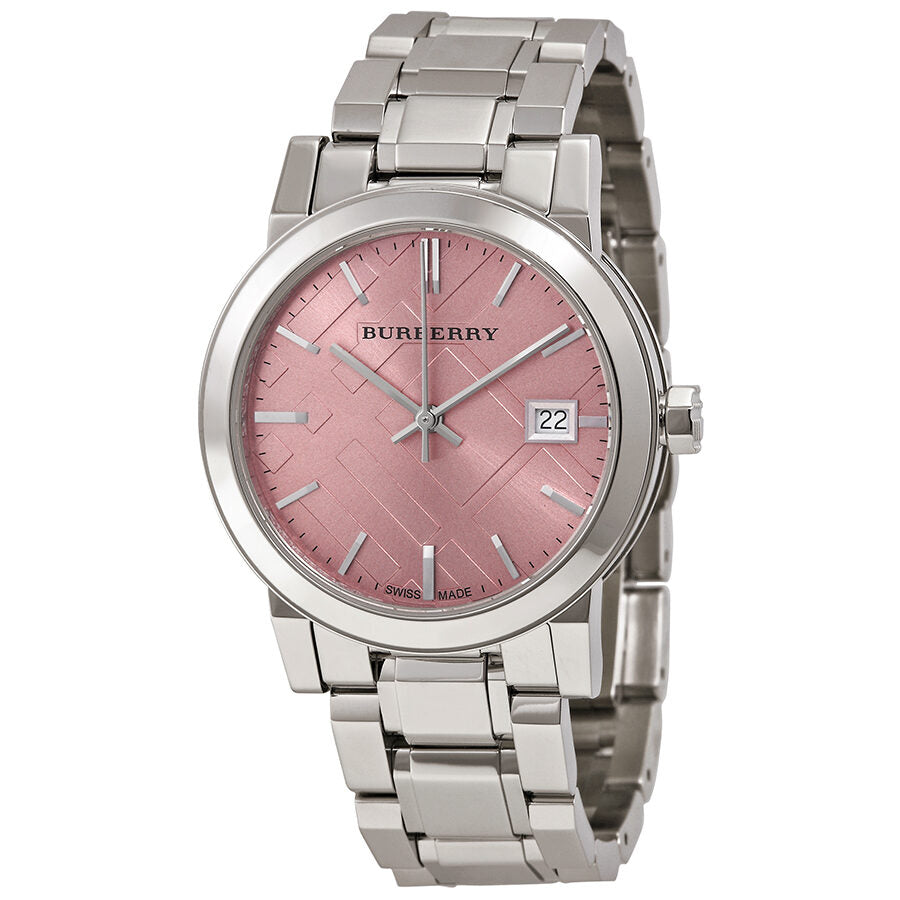 Burberry Pink Check Stamped Stainless Steel Ladies Watch BU9124