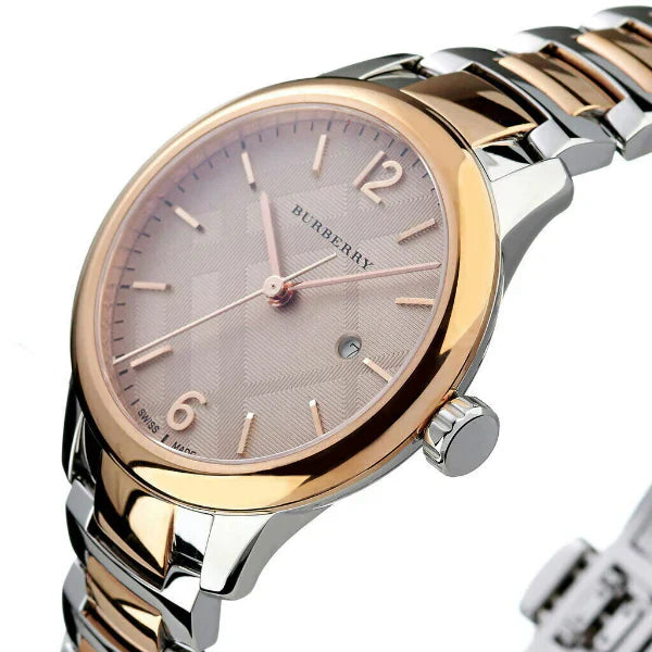 Burberry The Classic Two-Tone Bezel Rose Dial Silver & Rose Gold Steel Women's Watch Watch BU10117