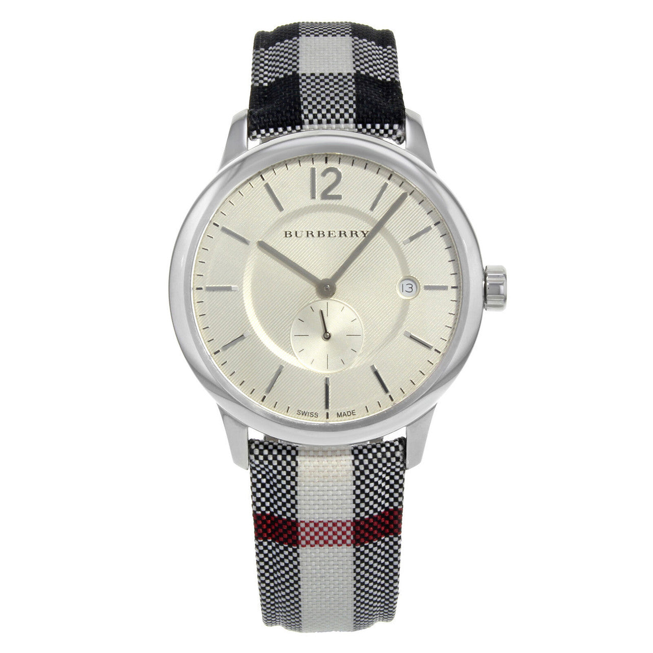 Burberry Classic Horseferry silver men's watch with cream dial and Horseferry check strap