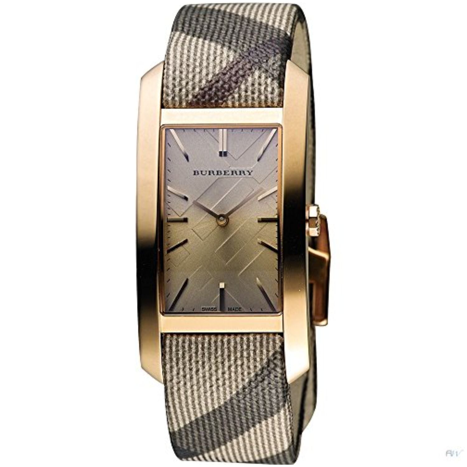 Burberry Heritage ladies watch BU9510 with rose gold rectangular case and check-patterned strap