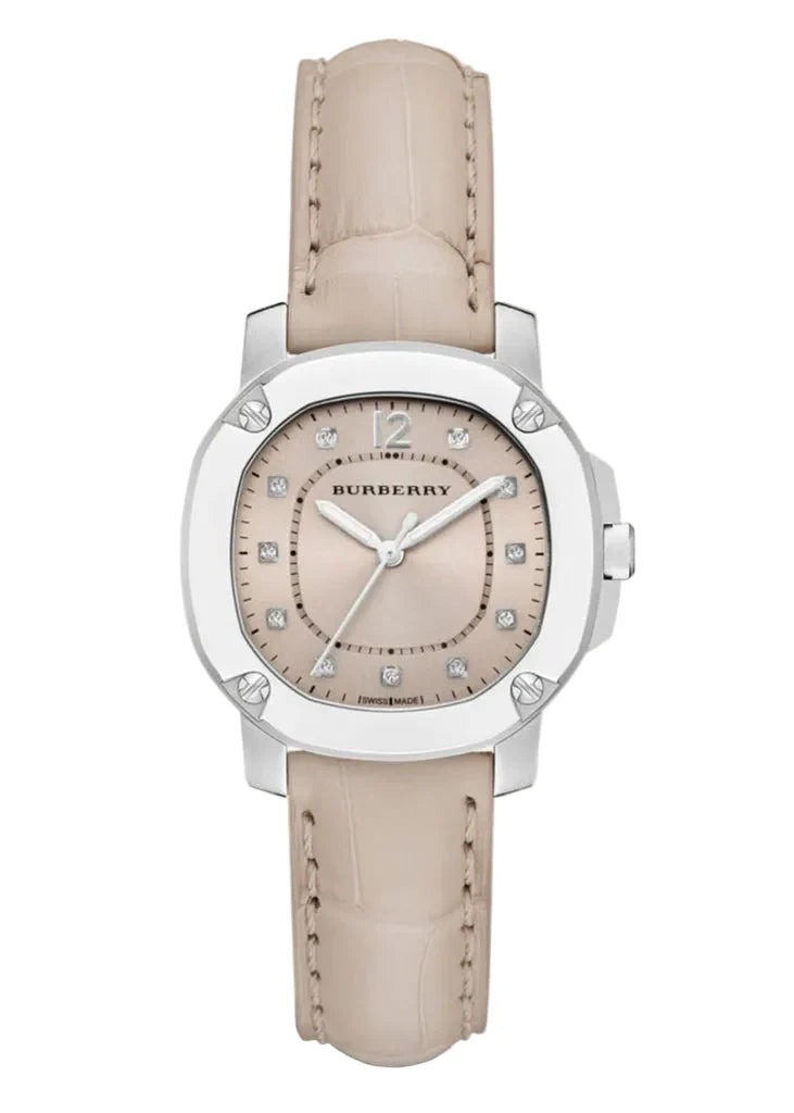 Burberry The Britain Diamonds watch with pink dial and pink leather strap