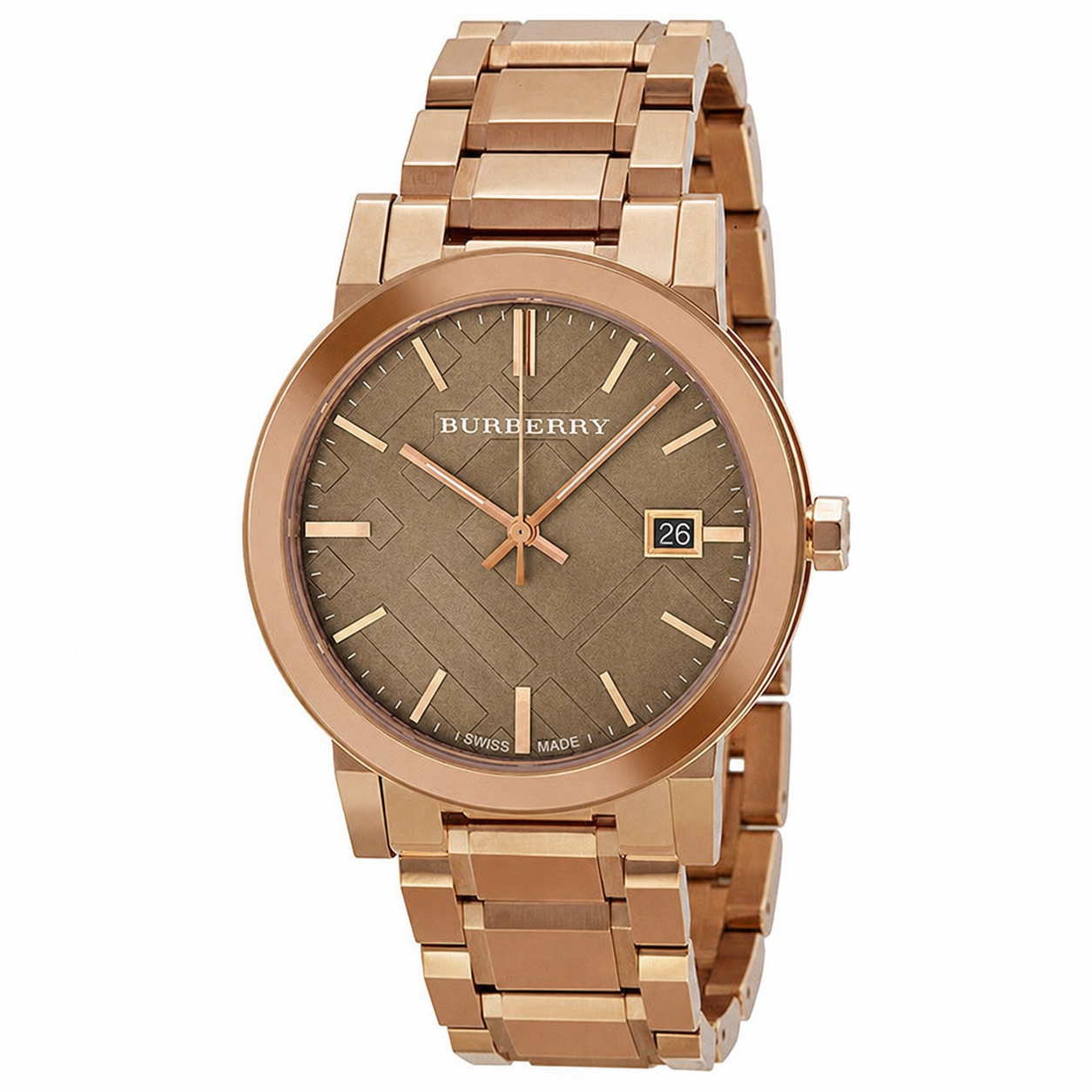 Burberry The City BU9005 watch with sunray brown check dial, rose gold case and bracelet