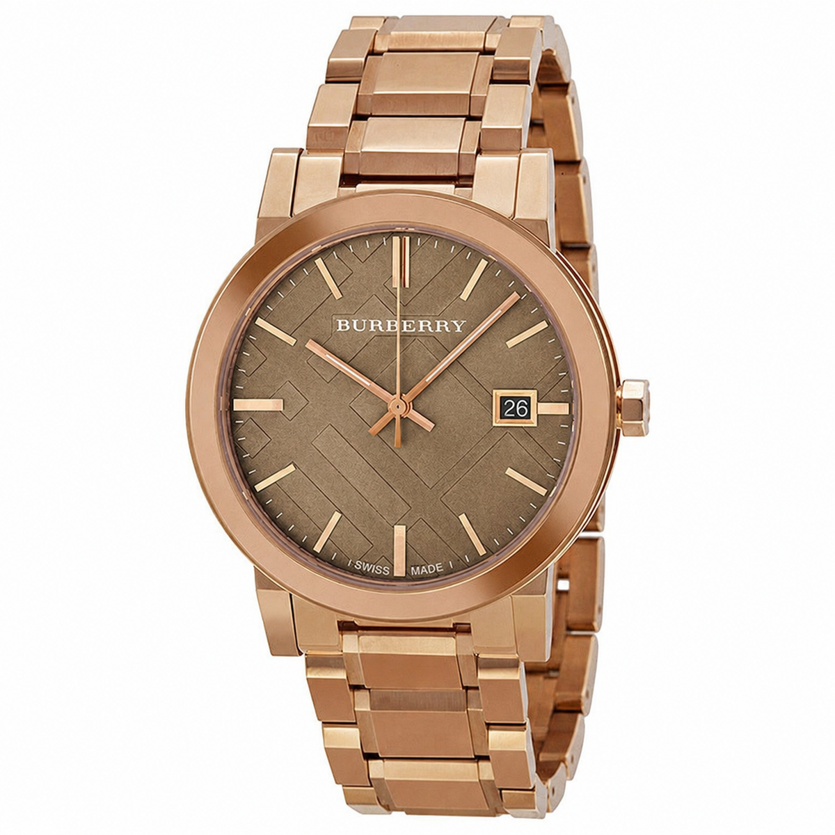 Burberry The City BU9005 watch with sunray brown check dial, rose gold case and bracelet