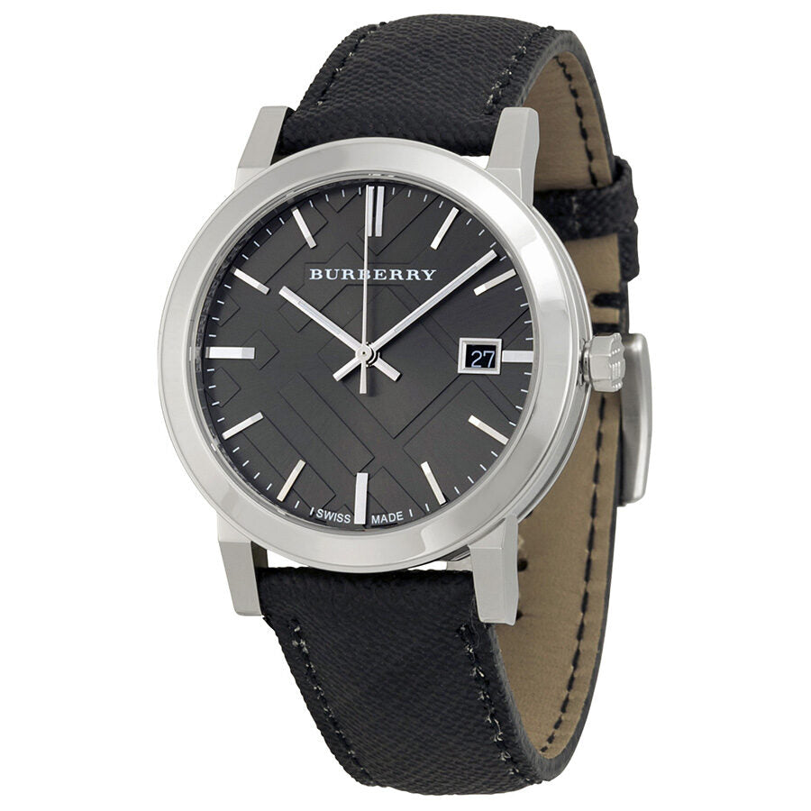 Burberry The City check stamped grey dial watch with stainless steel case and black polyvinyl strap