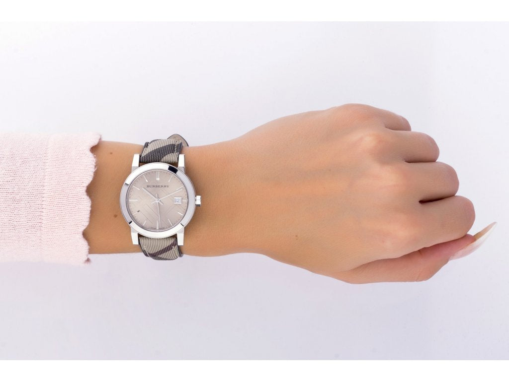 Burberry The City Smoke Check Strap Grey Dial Silver Steel & Fabric Women's Watch Watch BU9118