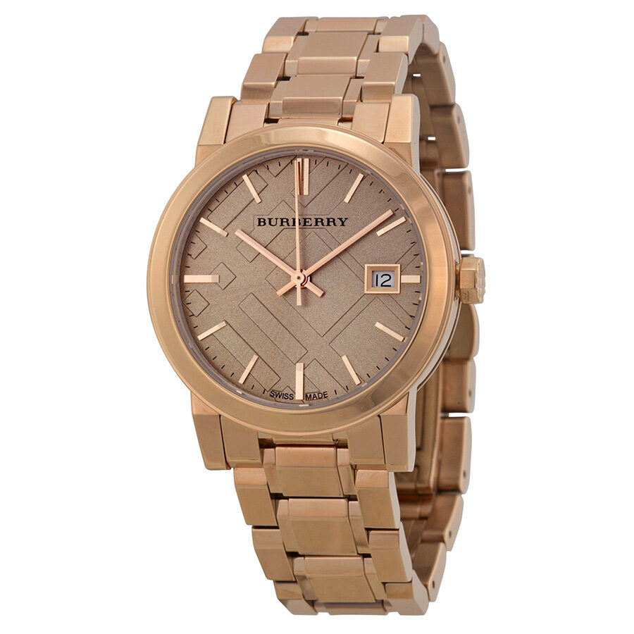 Burberry The City rose gold women's watch with rose check stamped dial and rose gold bracelet