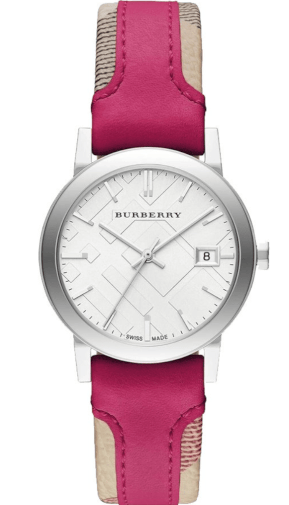 Burberry The City white dial watch with pink and beige leather strap