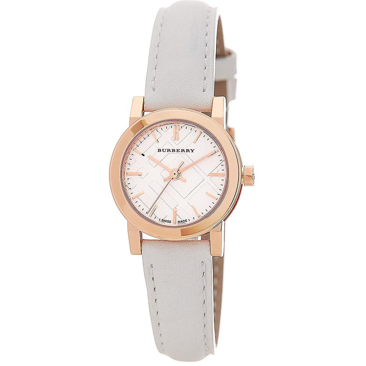 Burberry The City rose gold women's watch with white dial and gray leather strap