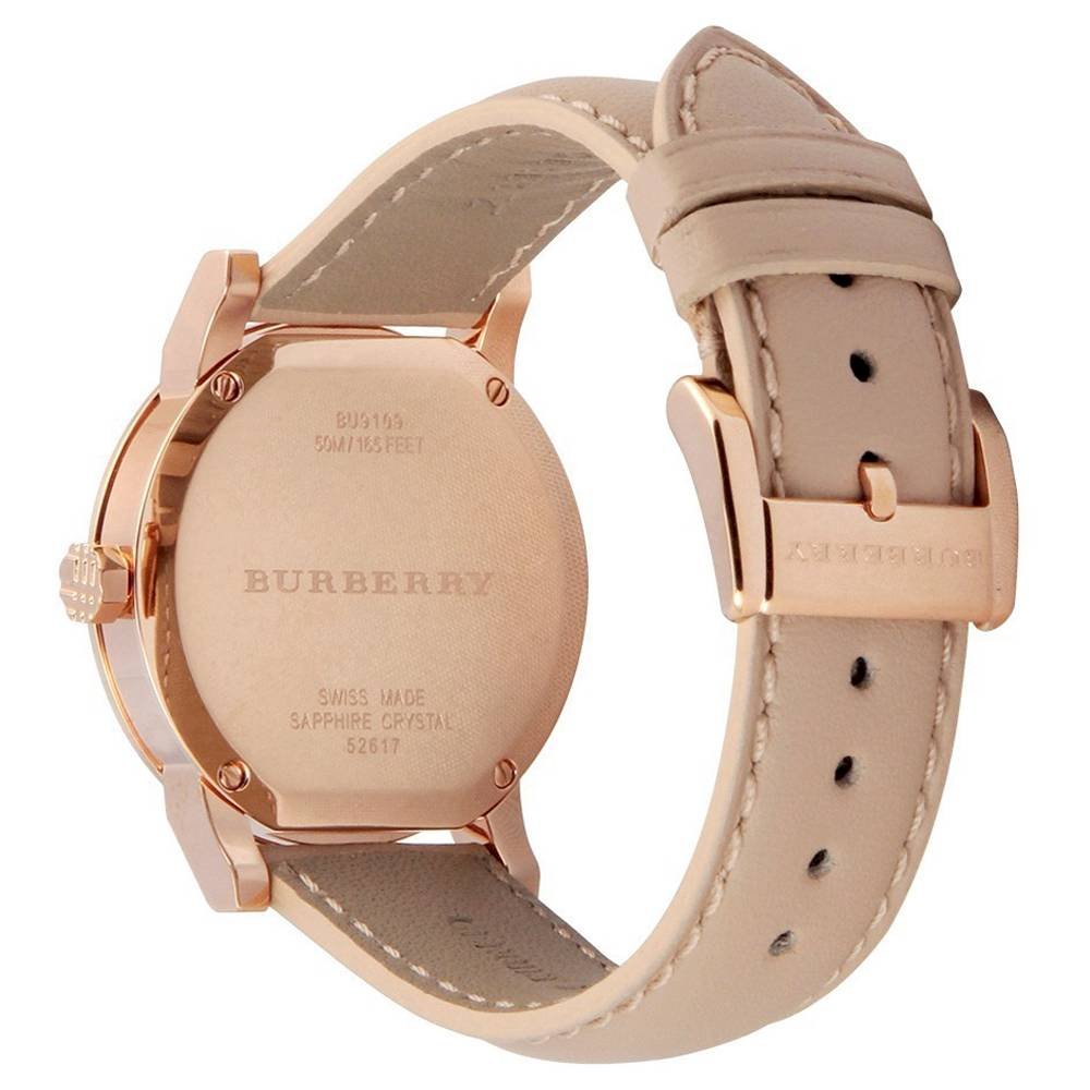 Burberry The City Check Stamped Silver Dial Pink Leather Strap Women's BU9210
