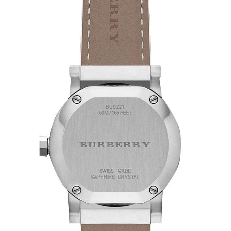 Burberry The City BU9221 case back showing Swiss made sapphire crystal and water resistance marking
