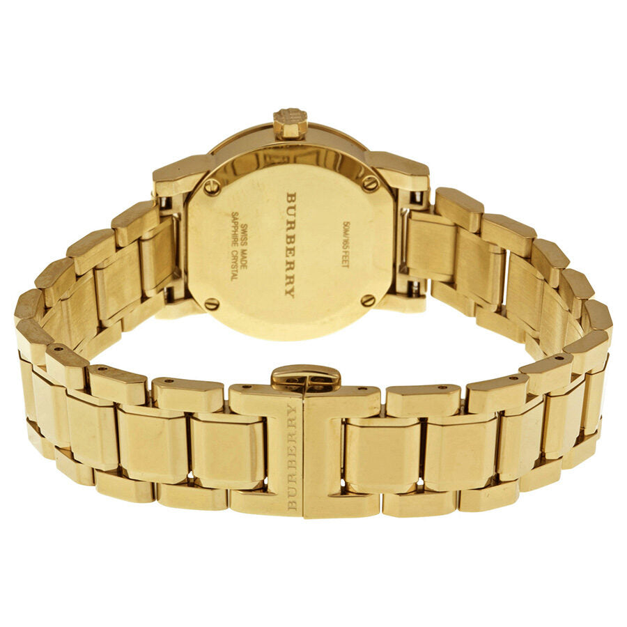 Back view of Burberry The City BU9227 ladies watch showing case back and bracelet