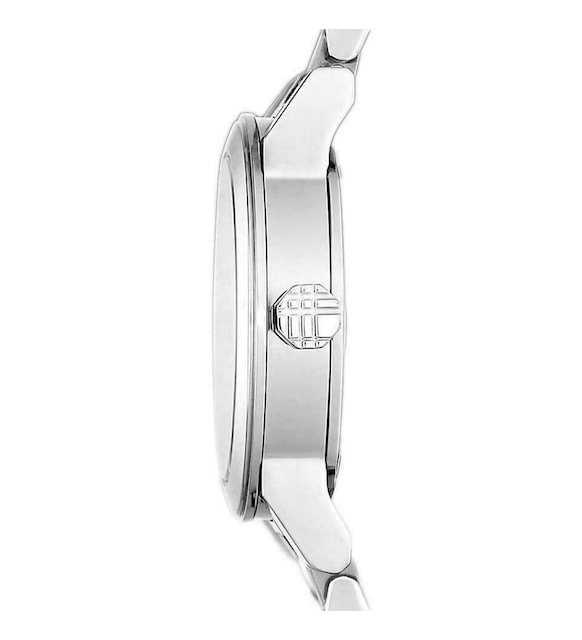 Side profile of Burberry The City BU9231 watch showing stainless steel case and bracelet thickness