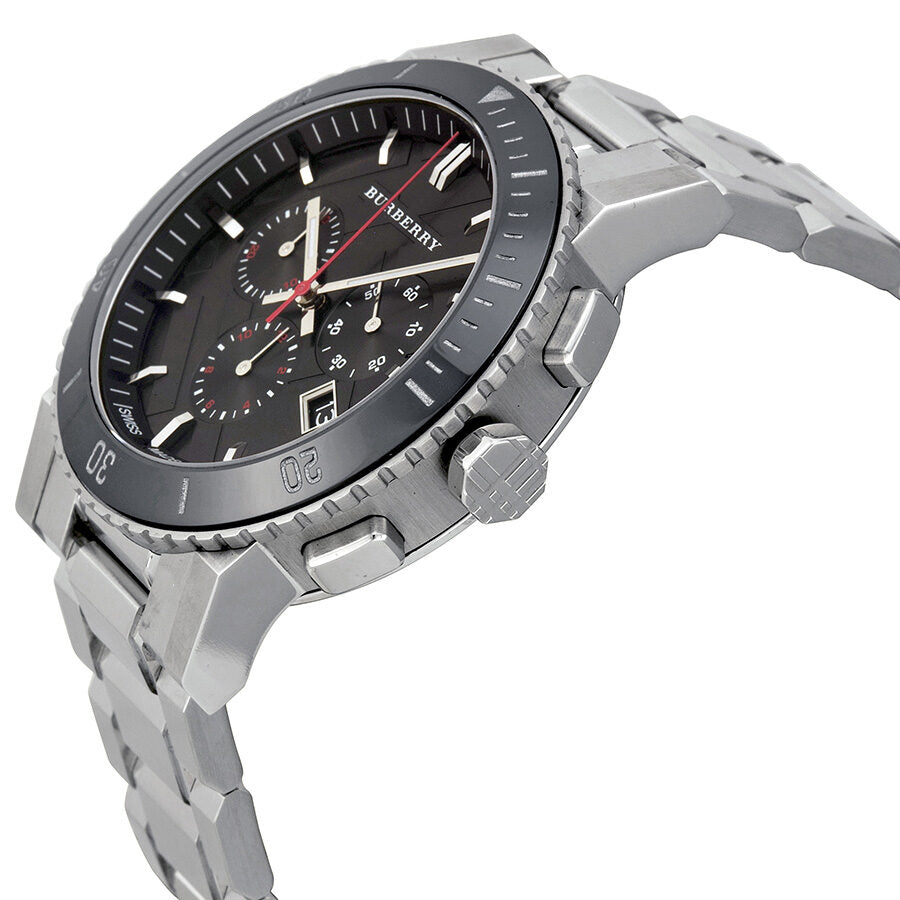 Burberry The City Ceramic Bezel Chrono Black Dial Silver Stainless Steel Men's Watch BU9380