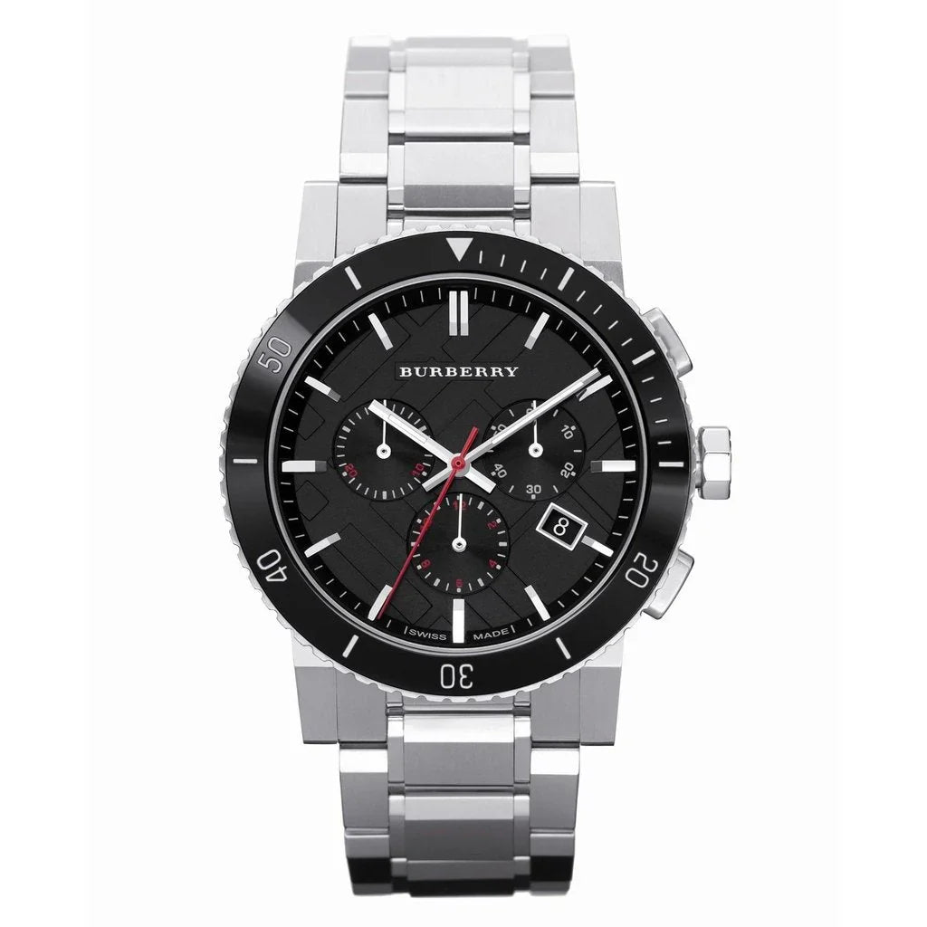 Burberry The City Ceramic Bezel Chrono Black Dial Silver Stainless Steel Men's Watch BU9380