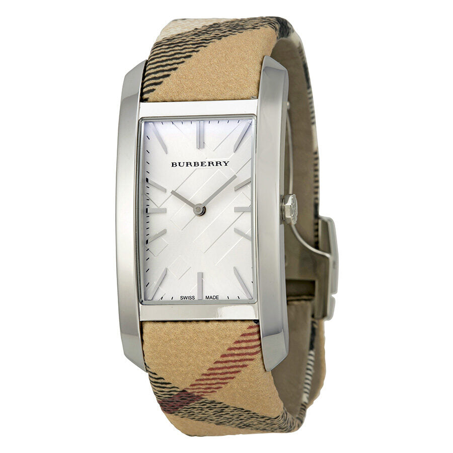 Burberry The Pioneer Silver Check-stamped Dial Haymarket Check Ladies Watch BU9406