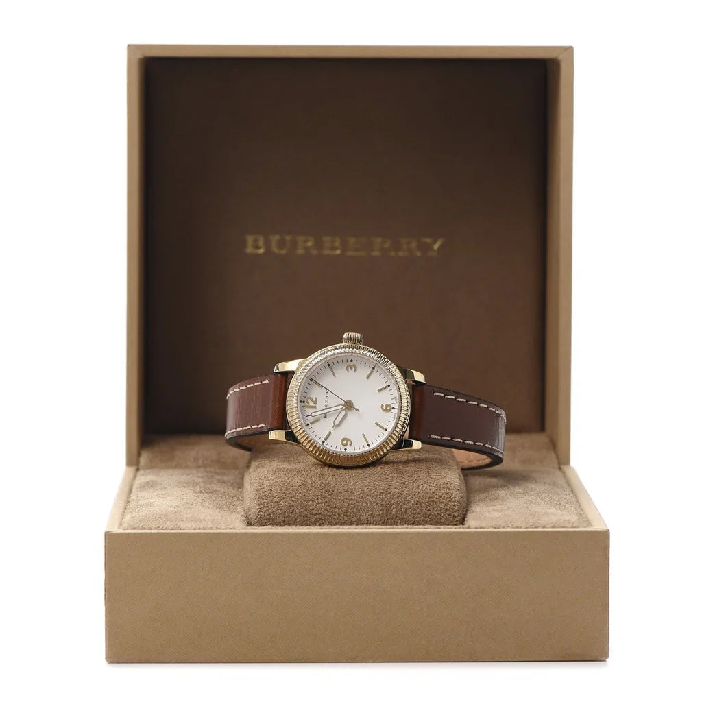 Burberry The Utilitarian BU7865 watch in branded box with brown leather strap and beige display pillow