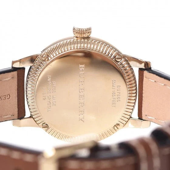 Caseback of Burberry The Utilitarian BU7865 watch with engraved branding and specifications