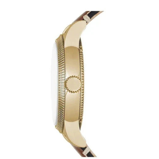 Side profile of Burberry The Utilitarian BU7865 watch showing case thickness and textured bezel