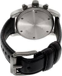 Burberry Utilitarian Chronograph 42mm watch case back showing brushed stainless steel and black leather strap