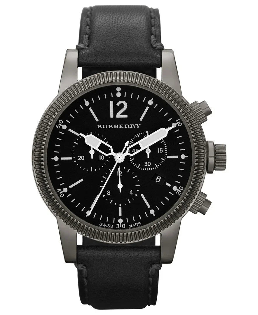 Burberry Utilitarian Chronograph 42mm Black Leather Band Swiss Mens Watch BU7813