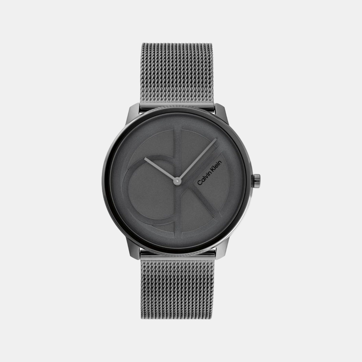 Calvin Klein grey dial quartz watch with gunmetal mesh band
