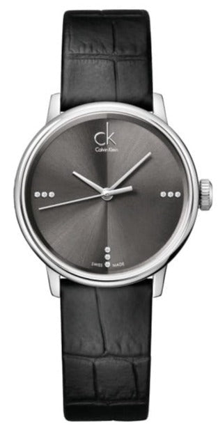 Calvin Klein Accent black men's watch with round dial and black leather strap