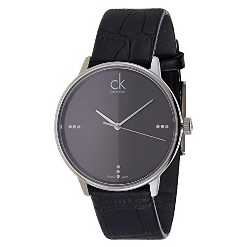 Calvin Klein Accent watch worn on wrist showing black dial with diamond markers