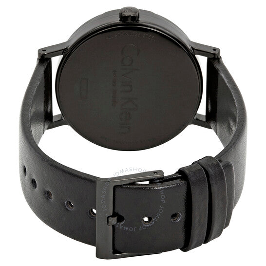 Back view of Calvin Klein Boost watch showing black caseback with strap and buckle