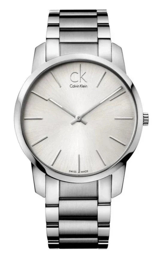 Calvin Klein City silver dial watch with silver steel strap, model K2G21126