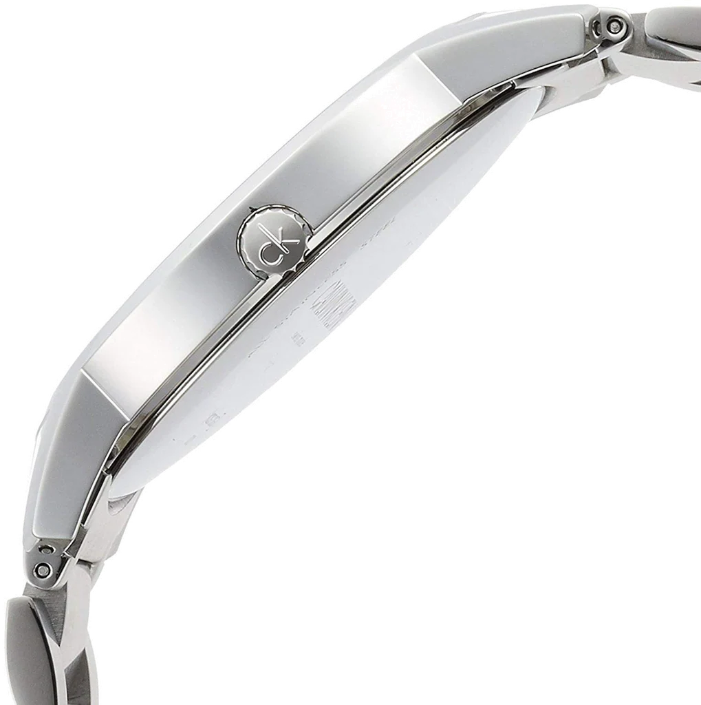 Side profile view of Calvin Klein City K2G2114N watch showing case and bracelet thickness