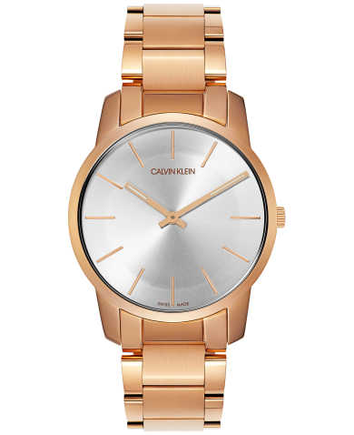 Calvin Klein City K2G21646 men's watch featuring white dial and rose gold-tone steel case