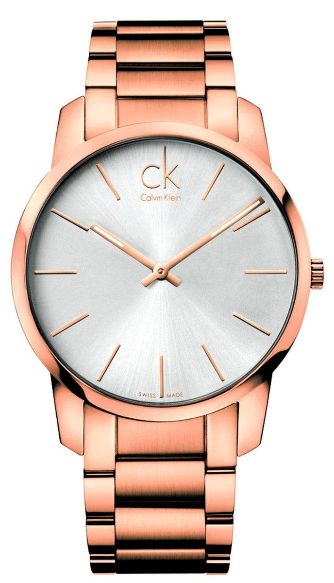 Calvin Klein City K2G21646 rose gold men's watch with white dial and steel bracelet