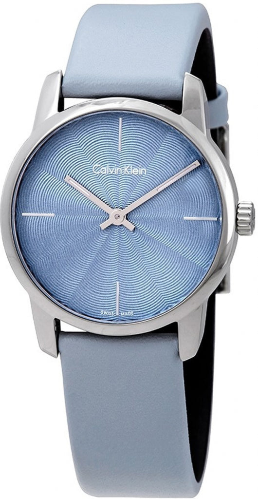 Calvin Klein City women's watch with blue dial and blue leather strap