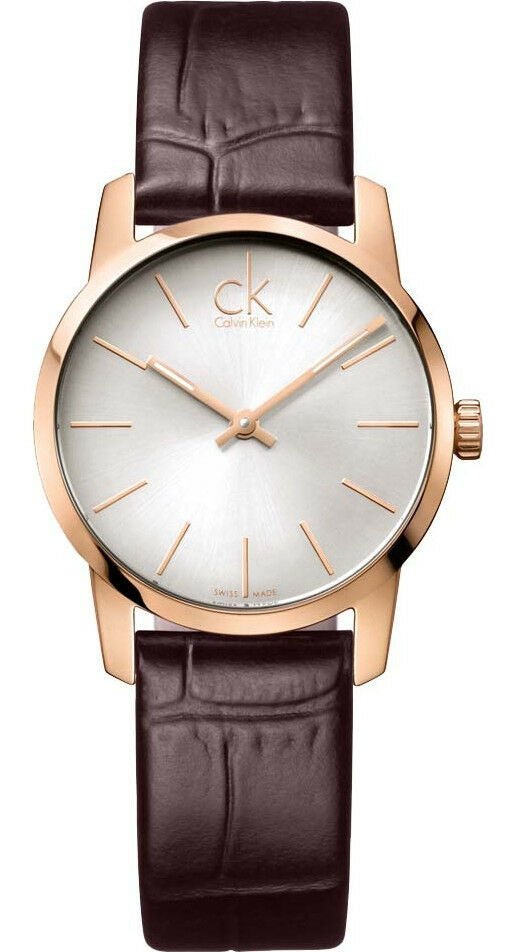 Calvin Klein City K2G23620 ladies watch with silver dial and rose gold case