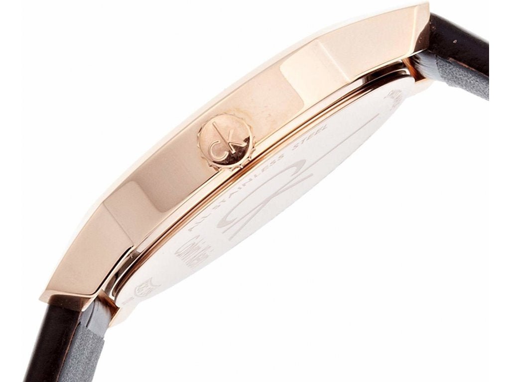 Calvin Klein City K2G23620 side view of rose gold case and crown detail