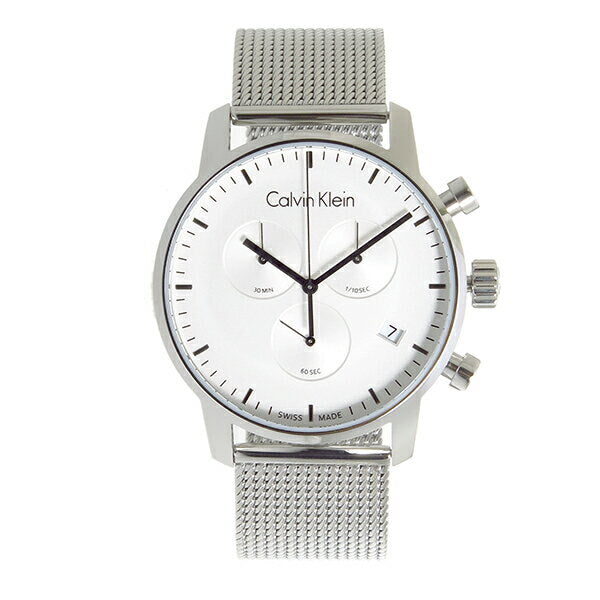 CALVIN KLEIN City Chronograph K2G27126 white chronograph dial with stainless steel mesh band