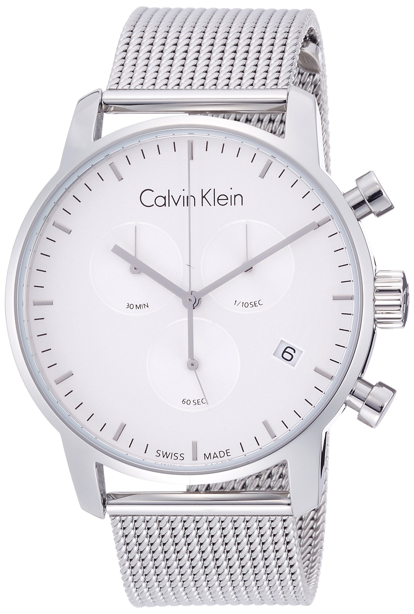 CALVIN KLEIN City Chronograph men's watch with white dial and stainless steel mesh strap
