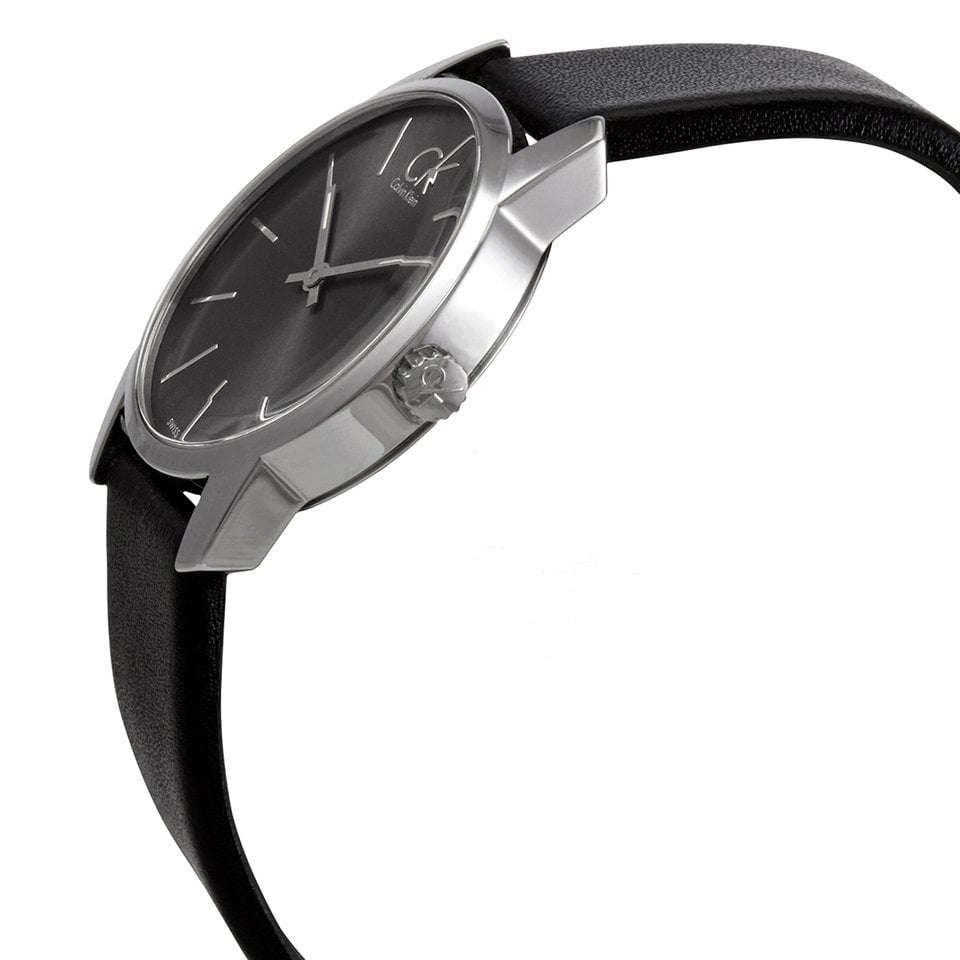 Calvin Klein City Lady Black Dial Black Leather Strap Watch K2G23107