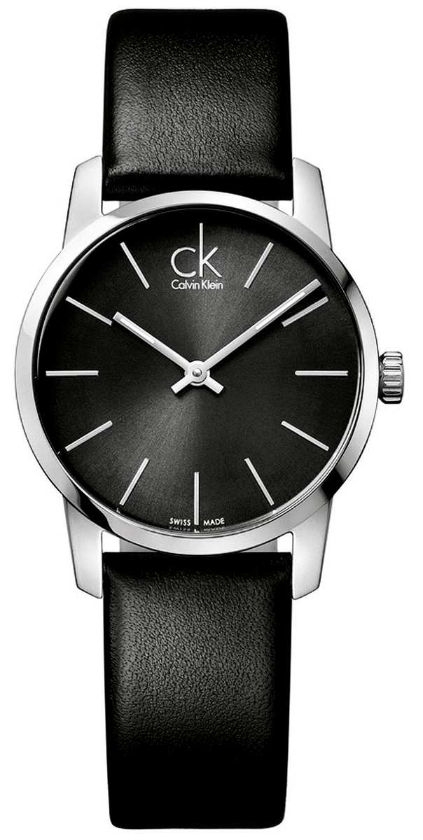 Calvin Klein City Lady Black Dial Black Leather Strap Watch K2G23107