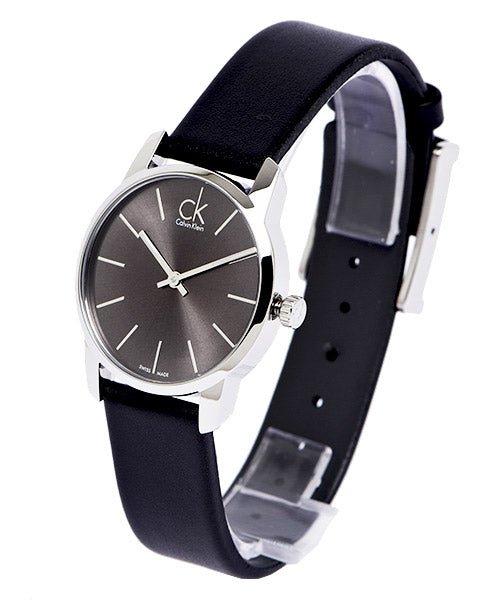 Calvin Klein City Lady Black Dial Black Leather Strap Watch K2G23107