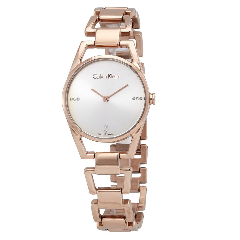 Calvin Klein Dainty K7L2364T rose gold watch with diamond hour markers and link bracelet