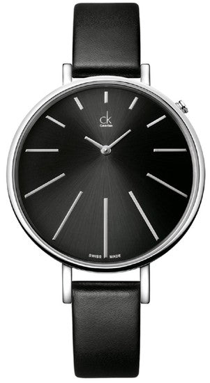 Calvin Klein Equal K3E231C1 women's watch with black dial and black leather strap