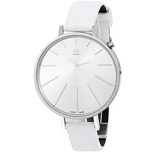 Calvin Klein Equal K3E231L6 angled view of women's watch with white strap