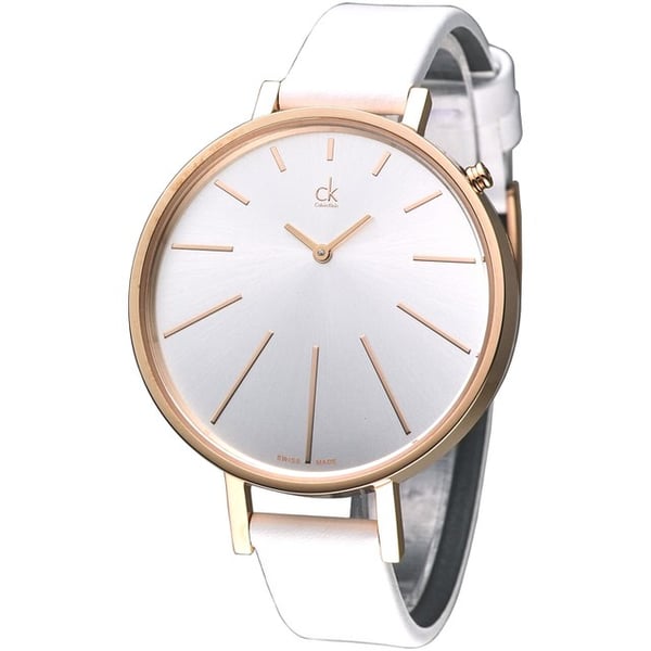 Calvin Klein Equal K3E236L6 watch side view showing case thickness and strap
