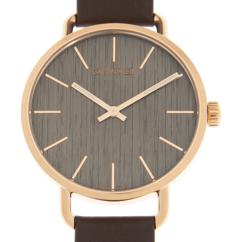 Calvin Klein Even men's watch with rose gold bezel and brown leather strap