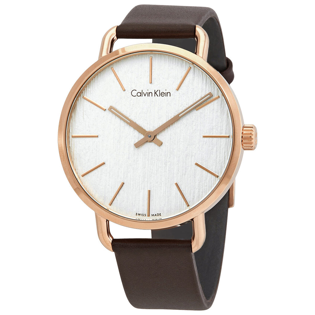 Calvin Klein Even quartz watch featuring silver textured dial and rose gold-tone case
