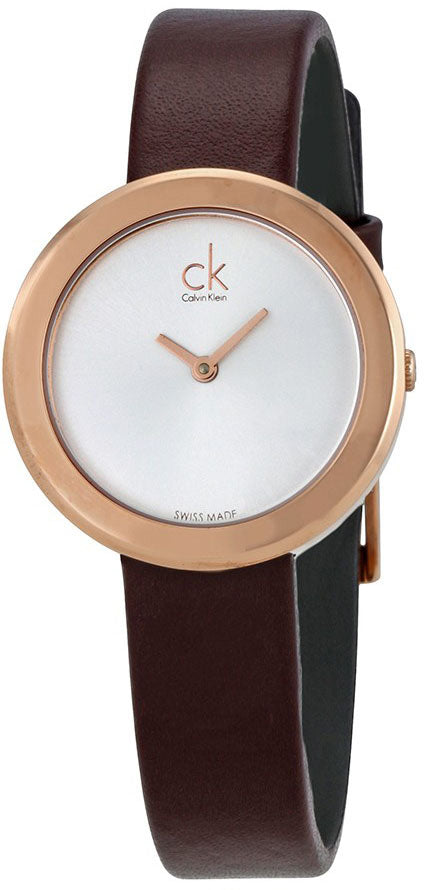 Calvin Klein Firm Silver Dial Ladies Brown Leather Watch K3N236G6