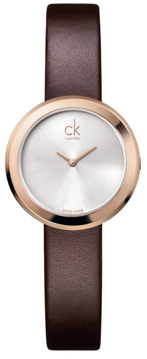 Calvin Klein Firm Silver Dial Ladies Brown Leather Watch K3N236G6